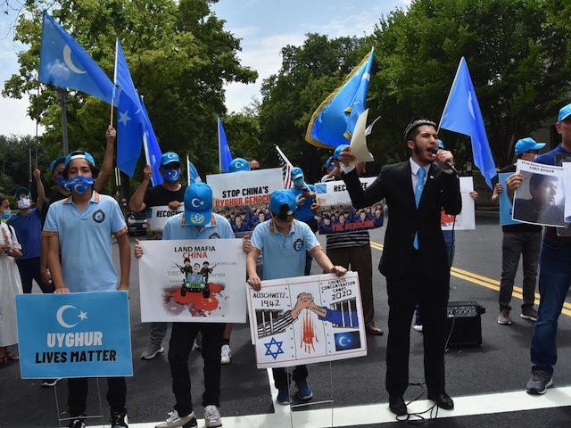 Uyghurs protest human rights violations by China in Washington, DC, on August 29, 2020.