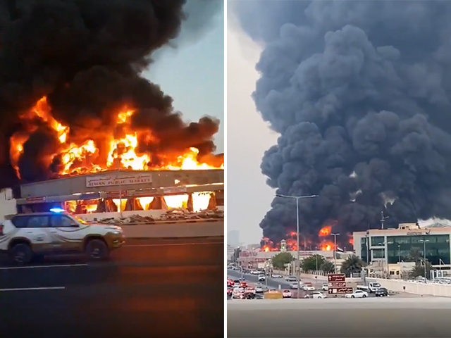 a fire erupted at a major market in Ajman, United Arab Emirates, on August 5, 2020.