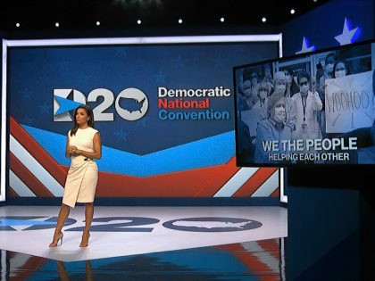 In this image from video, Eva Longoria, serving as moderator, speaks during the first nigh