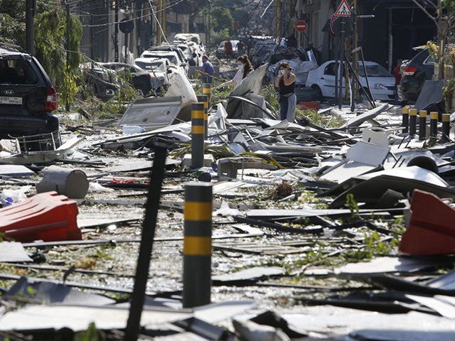 BEIRUT, LEBANON - AUGUST 05: Debris covers a street, devastated by an explosion a day earl