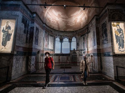 ISTANBUL, TURKEY - AUGUST 21: Tourists visit the Chora (Kariye) Church Museum, the 11th century church of St. Savior on August 21, 2020 in Istanbul, Turkey. Istanbul's famous Chora Church Museum will be reconverted to a mosque and open to muslim worship as ordered by a Presidential decree. The decision …