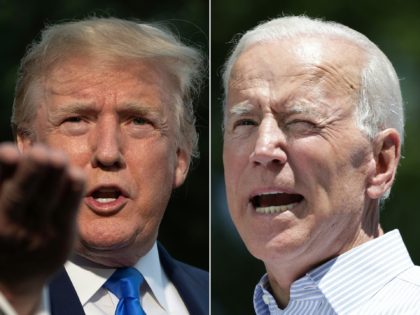 COMBO) This combination of pictures created on June 11, 2019 shows US President Donald Trump(L) as he departs the White House, in Washington, DC, on June 2, 2019, and former US vice president Joe Biden during the kick off his presidential election campaign in Philadelphia, Pennsylvania, on May 18, 2019. …