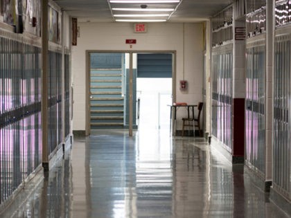 A high schools empty hallway because school is closed due to the caronavirus in March 2020.