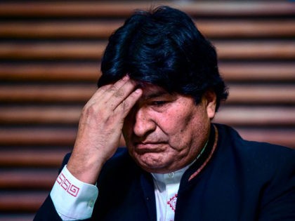 Former president of Bolivia Evo Morales gestures during a press conference in Buenos Aires