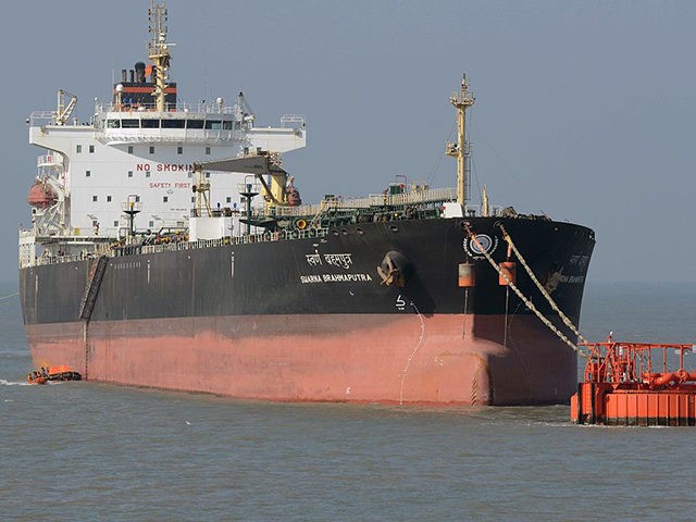 This photo taken on December 21, 2016 shows the "Swarna Brahmaputra" oil products tanker a