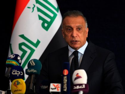 Iraqi Prime Minister Mustafa al-Kadhemi speaks during a press conference in Basra on July 15, 2020, during his first visit to the southern Iraqi province. (Photo by AHMAD AL-RUBAYE / POOL / AFP) (Photo by AHMAD AL-RUBAYE/POOL/AFP via Getty Images)