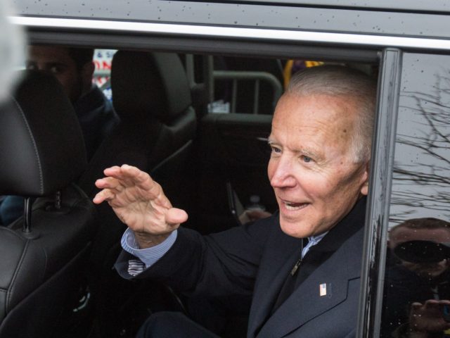 DORCHESTER, MA - APRIL 18: Former Vice President Joe Biden waves while leaving Stop & Shop