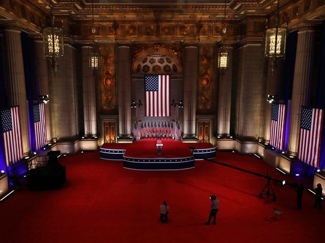 WASHINGTON, DC - AUGUST 24: Former U.S. Ambassador to the United Nations Nikki Haley stands on stage in an empty Mellon Auditorium while addressing the Republican National Convention at the Mellon Auditorium on August 24, 2020 in Washington, DC. The novel coronavirus pandemic has forced the Republican Party to move …