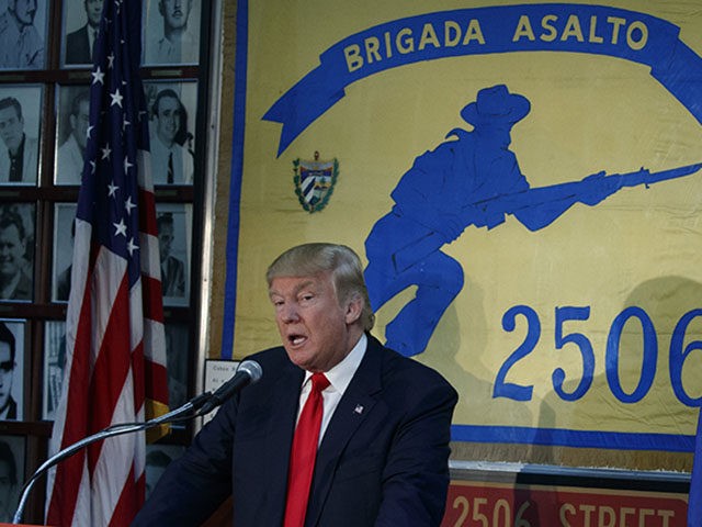 Republican presidential candidate Donald Trump speaks to the Bay of Pigs Veterans Associat
