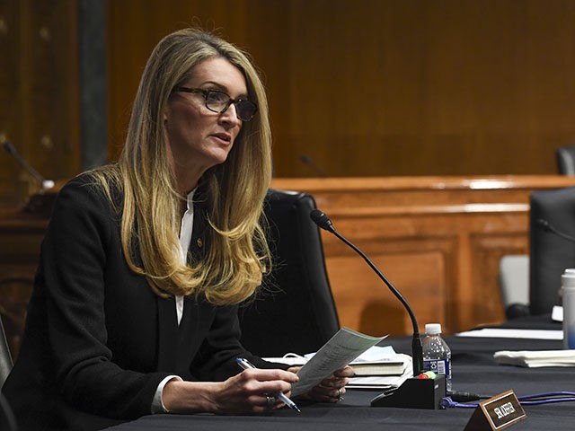 Sen. Kelly Loeffler, R-Ga., asking questions during a virtual Senate Committee for Health, Education, Labor, and Pensions hearing, Tuesday, May 12, 2020 on Capitol Hill in Washington. (Toni L. Sandys/The Washington Post via AP, Pool)