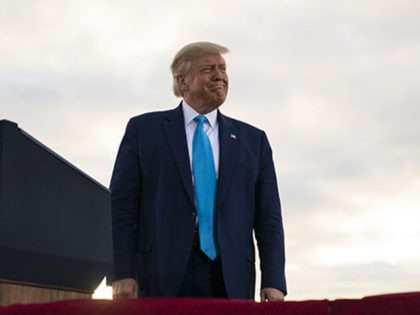 President Donald Trump arrives to speak during a campaign rally at Arnold Palmer Regional Airport, Thursday, Sept. 3, 2020, in Latrobe, Pa. (AP Photo/Evan Vucci)