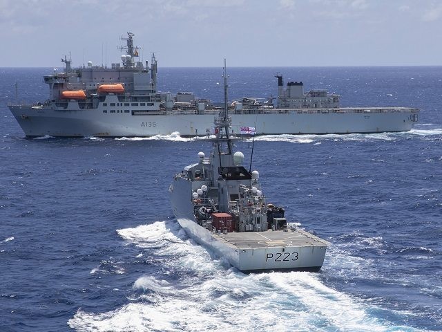 RFA ARGUS AND HMS MEDWAY MEET UP IN THE CARIBBEAN Pictured: HMS Medway in the Caribbean S