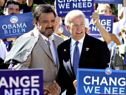 New Mexico Gov. Bill Richardson, left, and Democratic vice presidential candidate, Sen. Joe Biden, D-Del., finish a rally with a friendly handshake Friday, Oct. 17, 2008 in Mesilla, N.M. (AP Photo/The La Cruces Sun-News, Shari Vialpando)