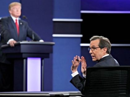 LAS VEGAS, NV - OCTOBER 19: Fox News anchor and moderator Chris Wallace quiets the audience during the third U.S. presidential debate at the Thomas & Mack Center on October 19, 2016 in Las Vegas, Nevada. Tonight is the final debate ahead of Election Day on November 8. (Photo by …