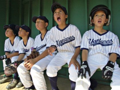 During a Little League baseball game Yankees players from right, Taylor Torrence, Jason Dunn, Brandon Henry, Jonathan Dunn and Ricardo Ramirez react to a hit made by a teammate while watching from the dugout Saturday, March 30, 2002, in Suisun City, Calif. Little League teams in the city used to …