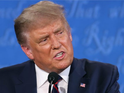 U.S. President Donald Trump participates in the first presidential debate against Democrat