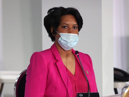 WASHINGTON, DC - MAY 11: Washington DC Mayor Muriel Bowser introduces a new field hospital that features 437 beds for coronavirus patients, built by the U.S. Army Corps of Engineers and members of the National Guard at a press conference inside the Walter E. Washington Convention Center May 11, 2020 …