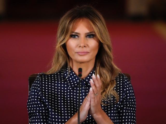 WASHINGTON, DC - SEPTEMBER 03: First Lady Melania Trump attends an event to mark National Alcohol and Drug Addiction Recovery Month in the East Room of the White House on September 3, 2020 in Washington, DC. The First Lady hosted a round table event with people who are recovering from …