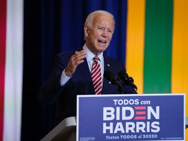 KISSIMMEE, FL - SEPTEMBER 15: Democratic presidential nominee and former Vice President Joe Biden speaks at a Hispanic heritage event at Osceola Heritage Park on September 15, 2020 in Kissimmee, Florida. National Hispanic Heritage Month in the United States runs from September 15th to October 15th. (Photo by Drew Angerer/Getty …