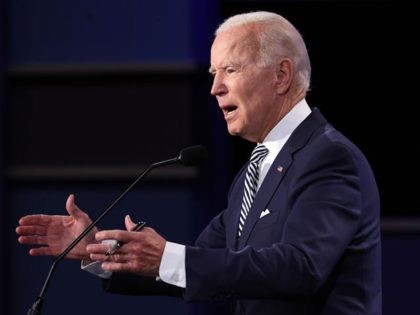 CLEVELAND, OHIO - SEPTEMBER 29: Democratic presidential nominee Joe Biden participates in the first presidential debate against U.S. President Donald Trump at the Health Education Campus of Case Western Reserve University on September 29, 2020 in Cleveland, Ohio. This is the first of three planned debates between the two candidates …