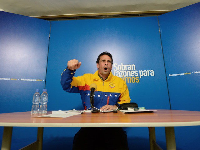 Miranda state governor and opposition leader Henrique Capriles speaks during a press confe