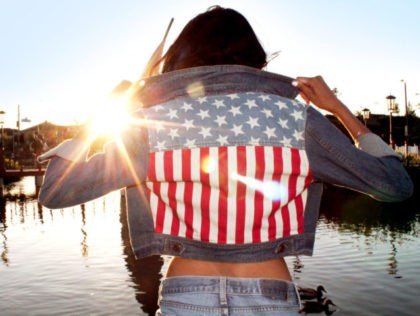 American Flag jean jacket. Collar popped as confidence rises.