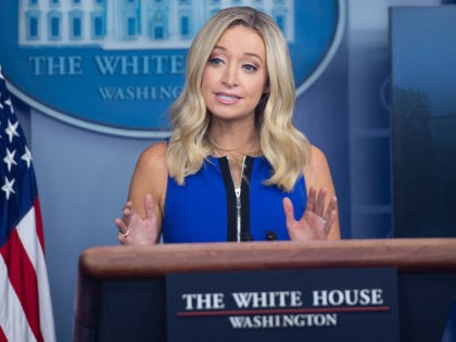 White House Press Secretary Kayleigh McEnany holds a press briefing in the Brady Press Briefing Room of the White House in Washington, DC, September 3, 2020. (Photo by SAUL LOEB / AFP) (Photo by SAUL LOEB/AFP via Getty Images)