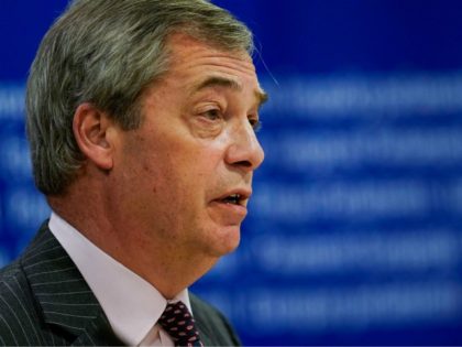 Britain's Brexit Party leader Nigel Farage speaks as he gives a press conference at the Europa Building in Brussels, on January 29, 2020, as Brexit Day is to be set in stone when the European Parliament casts a vote ratifying the terms of Britain's divorce deal from the EU. (Photo …