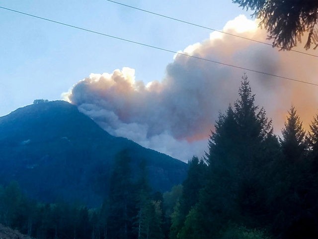 The Holiday Farm fire is seen burning in the mountains around McKenzie Bridge, Oregon on S