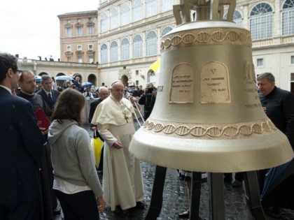 Pope Francis blesses large pro-life bell.