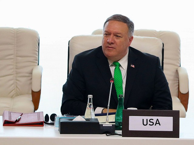 US Secretary of State Mike Pompeo speaks during the opening session of the peace talks bet