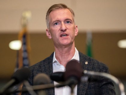 PORTLAND, OR - AUGUST 30: Portland Mayor Ted Wheeler speaks to the media at City Hall on August 30, 2020 in Portland, Oregon. A man was fatally shot Saturday night as a Pro-Trump rally clashed with Black Lives Matter protesters in downtown Portland. (Photo by Nathan Howard/Getty Images)