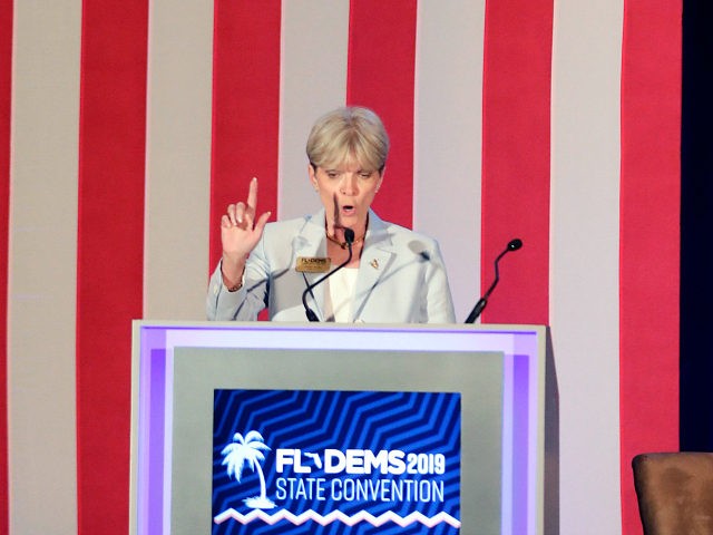 Terrie Rizzo chair of the Florida Democratic Party speaks during the general assembly at the state convention Saturday, Oct. 12, 2019, in Lake Buena Vista, Fla. (AP Photo/John Raoux)