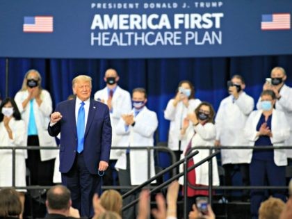 CHARLOTTE, NC - SEPTEMBER 24: US President Donald Trump makes his way off stage after signing an executive order following his remarks on his healthcare policies on September 24, 2020 in Charlotte, North Carolina. Trump's trip to North Carolina marks his fifth time in the state within the last 30 …