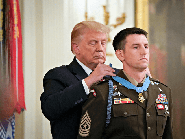 WASHINGTON, DC - SEPTEMBER 11: U.S. President Donald Trump presents the Medal of Honor to
