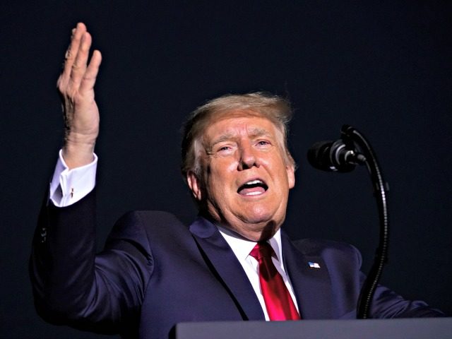 President Donald Trump speaks at a rally at Minden-Tahoe Airport in Minden, Nev., Saturday