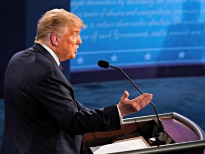 CLEVELAND, OHIO - SEPTEMBER 29: U.S. President Donald Trump speaks during the first presid