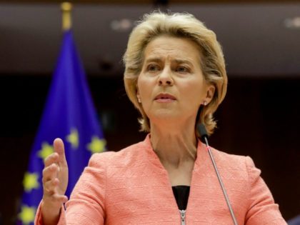 European Commission President Ursula Von Der Leyen addresses her first state of the union speech during a plenary session at the European Union Parliament in Brussels on September 16, 2020. (Photo by OLIVIER HOSLET / POOL / AFP) (Photo by OLIVIER HOSLET/POOL/AFP via Getty Images)