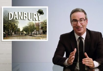 his video frame grab shows John Oliver from his "Last Week Tonight with John Oliver" program on HBO, Sunday, Aug. 30, 2020. On Saturday, Aug. 22, 2020, Danbury, Conn., Mayor Mark Boughton announced a tongue-in-cheek move posted on his Facebook page to rename Danbury's local sewage treatment plant after Oliver …