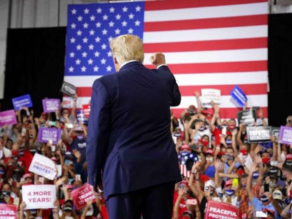 President Donald Trump arrives to speak at a rally at Xtreme Manufacturing, Sunday, Sept. 13, 2020, in Henderson, Nev. (AP Photo/Andrew Harnik)