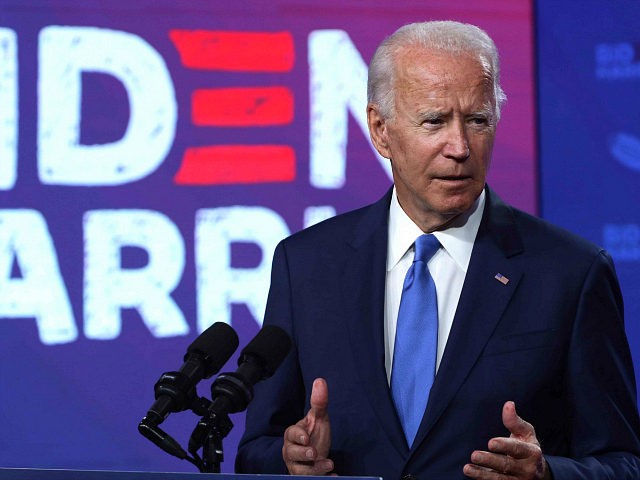 WILMINGTON, DELAWARE - SEPTEMBER 02: Democratic presidential nominee Joe Biden speaks on t