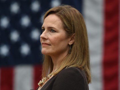 Judge Amy Coney Barrett is nominated to the US Supreme Court by President Donald Trump in the Rose Garden of the White House in Washington, DC on September 26, 2020. - Barrett, if confirmed by the US Senate, will replace Justice Ruth Bader Ginsburg, who died on September 18. (Photo …