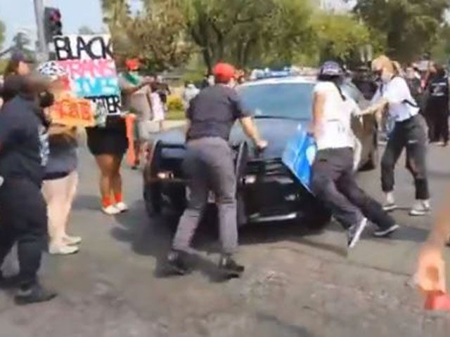 jumping on police car