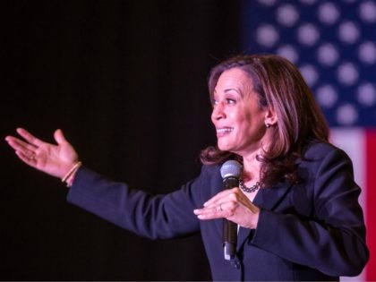 HANOVER, NH - APRIL 23: Democratic Presidential candidate Sen. Kamala Harris (D-CA) speaks