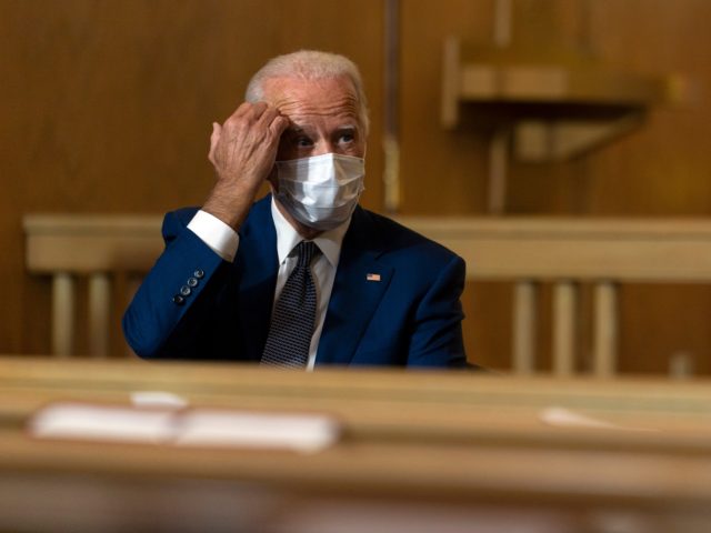 Democratic presidential candidate former Vice President Joe Biden listens during a community event at Grace Lutheran Church in Kenosha Wis., Thursday, Sept. 3, 2020. (AP Photo/Carolyn Kaster)