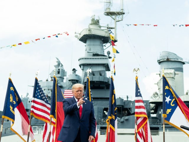 President Donald J. Trump delivers remarks designating Wilmington, N.C. as the first American World War II heritage city Tuesday, Sept. 2, 2020, at the Battleship North Carolina in Wilmington, N.C. (Official White House Photo by Shealah Craighead)