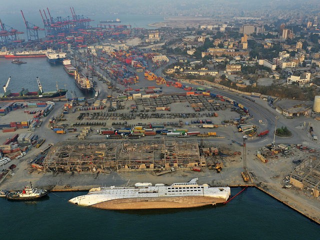 A sunken cruise ship caused by Aug. 4 explosion that hit the seaport of Beirut, Lebanon, s