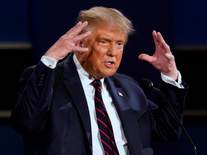 President Donald Trump gestures while speaking during the first presidential debate Tuesda