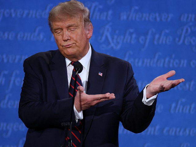 CLEVELAND, OHIO - SEPTEMBER 29: U.S. President Donald Trump participates in the first presidential debate against Democratic presidential nominee Joe Biden at the Health Education Campus of Case Western Reserve University on September 29, 2020 in Cleveland, Ohio. This is the first of three planned debates between the two candidates …