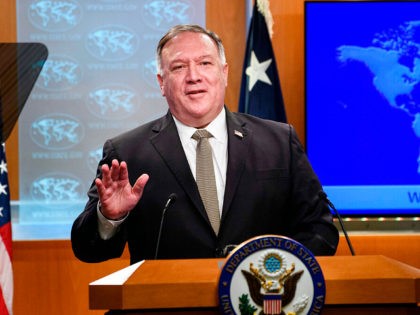 Secretary of State Mike Pompeo speaks during a news conference at the State Department in Washington, Wednesday, Sept. 2, 2020. (Nicholas Kamm/Pool via AP)
